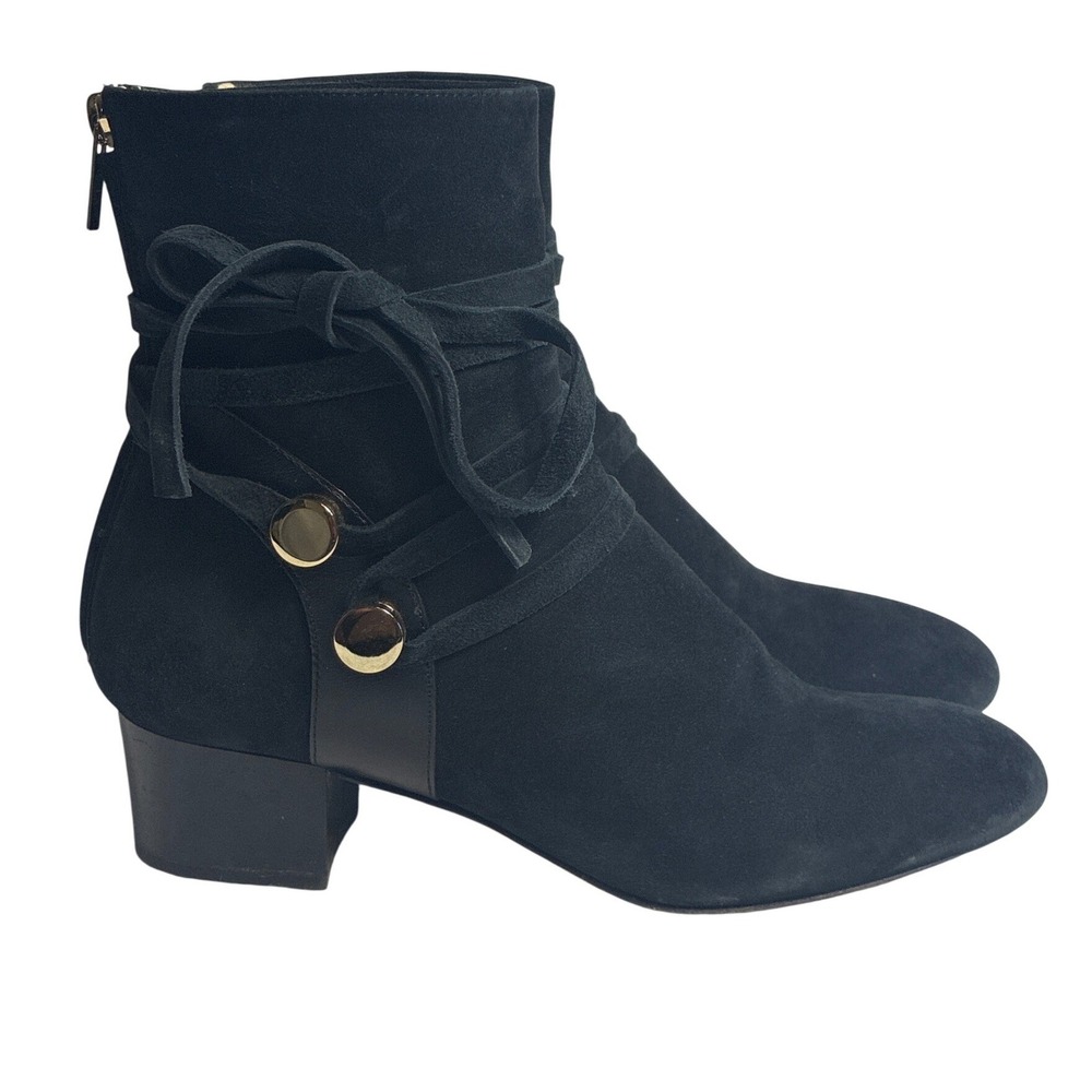 Jimmy Choo Houston 45 Black Suede Wrap Tie Ankle Boots Gold Hardware 38.5 - Picture 3 of 11